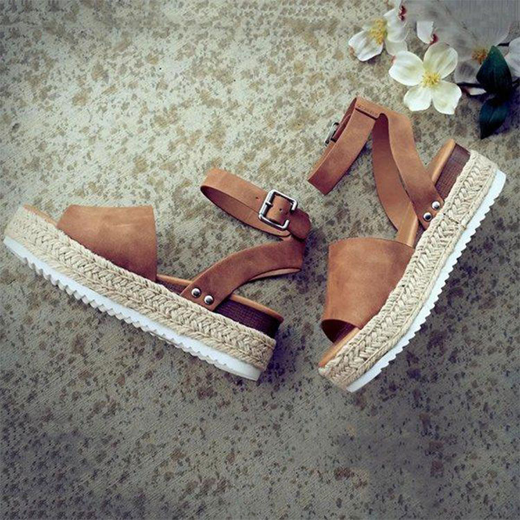 Damen Plateau-Sandalen mit verstellbarem Riemen und jute-artigem Boden