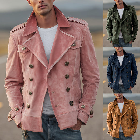 Herren Doppelreihige Wildlederjacke im Aviator‑Stil mit Epauletten Nord Taschen