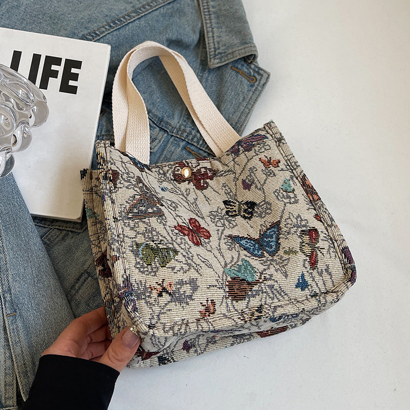 Damen Jute-Tasche mit buntem Schmetterlingsdesign und stabilen Tragegriffen Nord Taschen