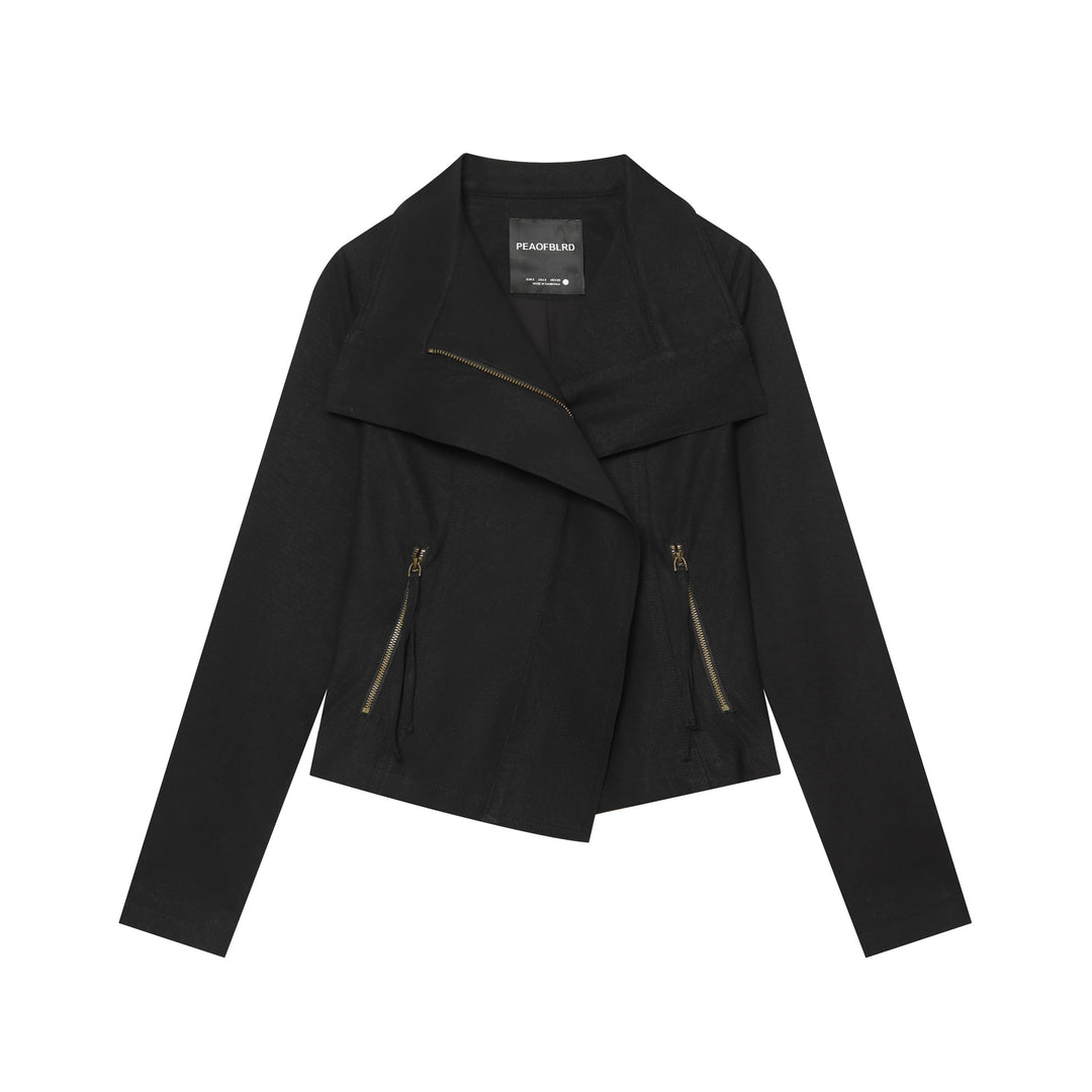 Damen Asymmetrische Übergangsjacke mit weitem Revers und Kordelzug Nord Taschen