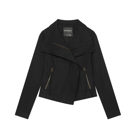 Damen Asymmetrische Übergangsjacke mit weitem Revers und Kordelzug Nord Taschen