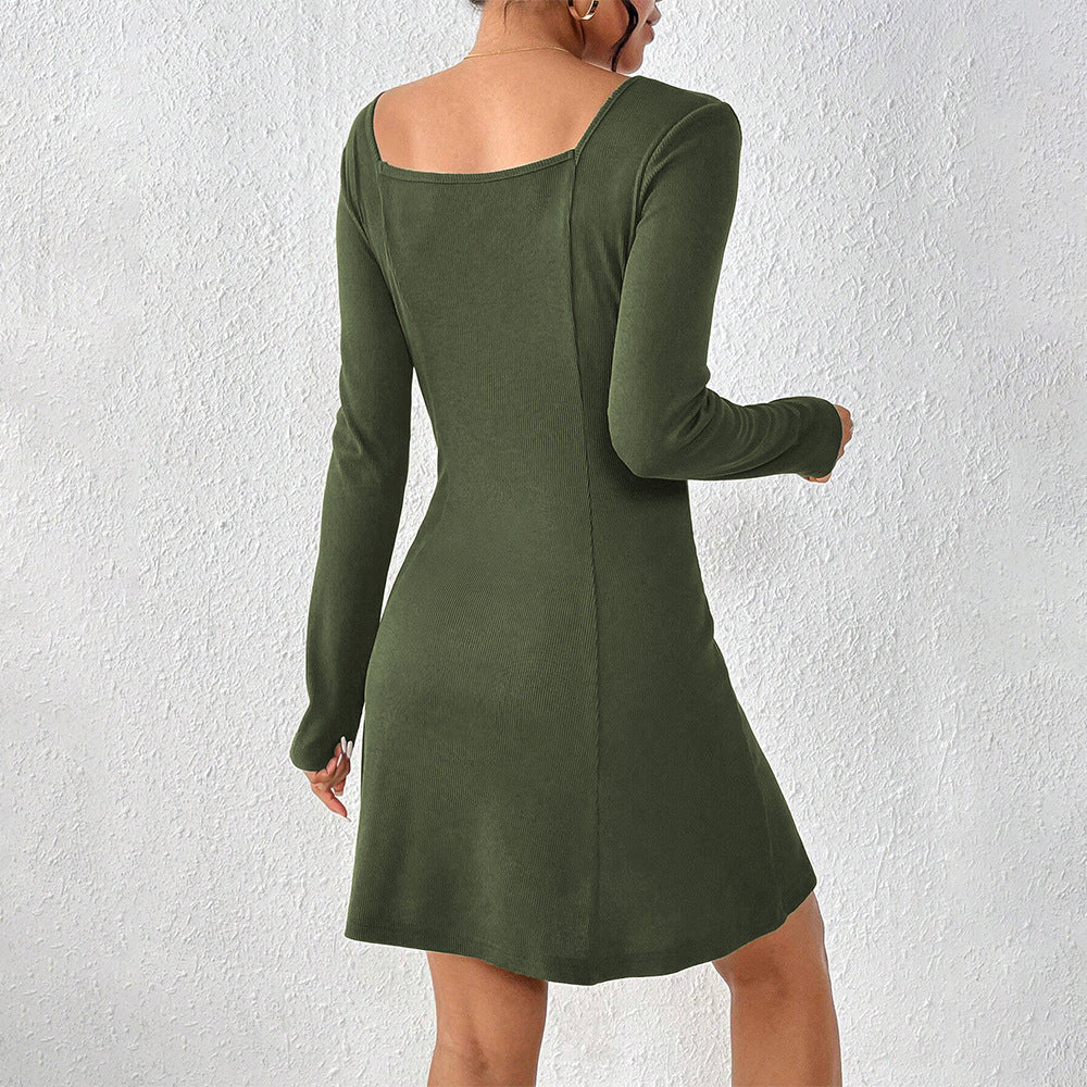 Damen ausgestelltes Strick‑Korsagenkleid mit durchgehender Knopfleiste, Square‑Neck und figurformenden Teilungsnähten Nord Taschen