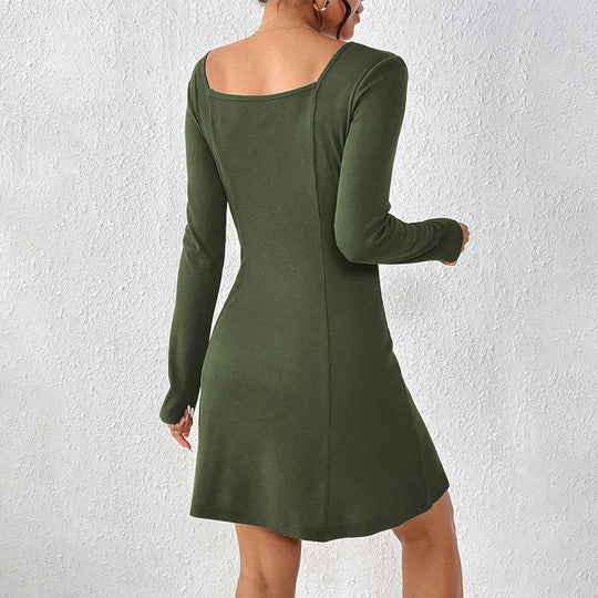 Damen ausgestelltes Strick‑Korsagenkleid mit durchgehender Knopfleiste, Square‑Neck und figurformenden Teilungsnähten Nord Taschen