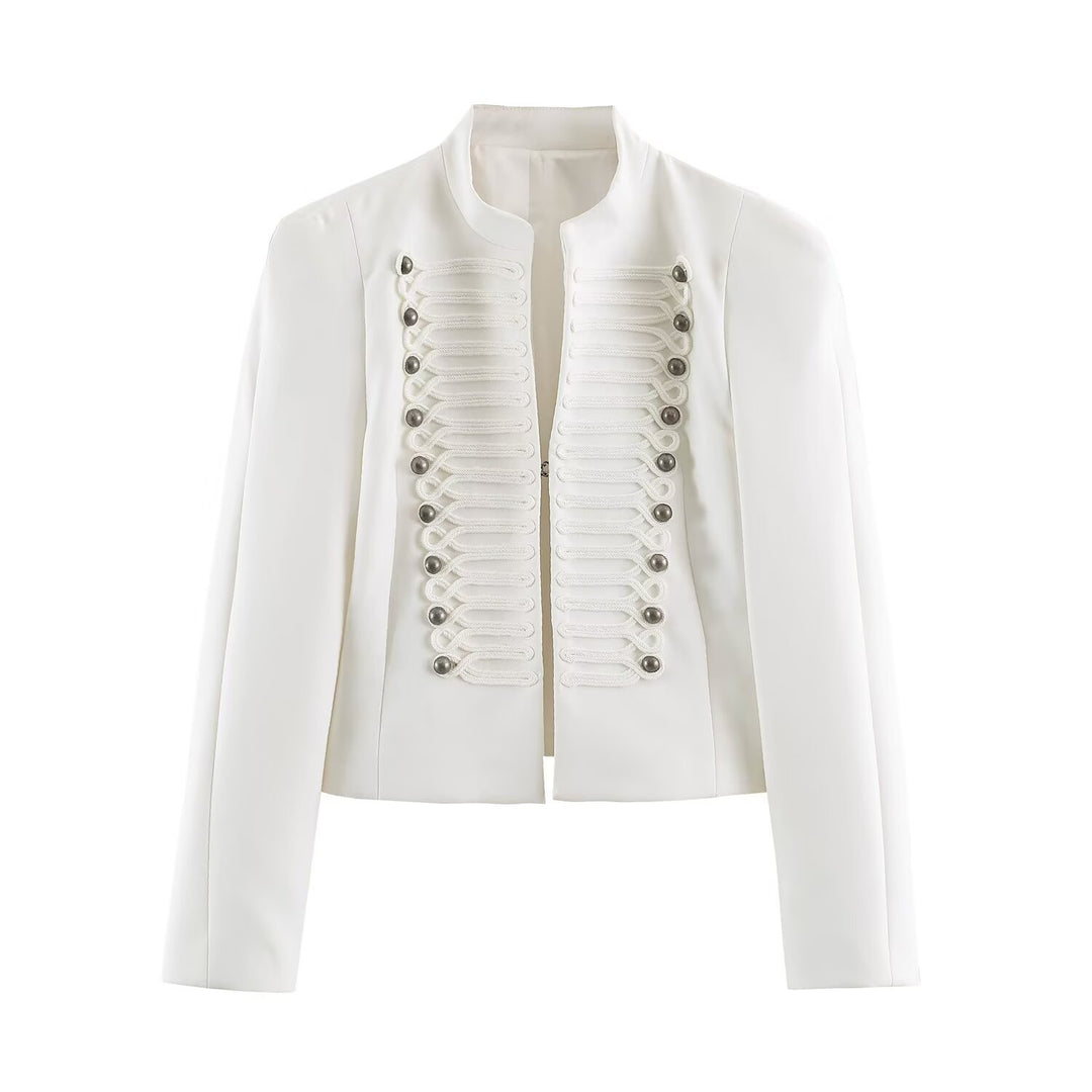Damen Kurzschnitt Militärblazer mit Stehkragen, Zierkordeln und strukturierter Silhouette Nord Taschen