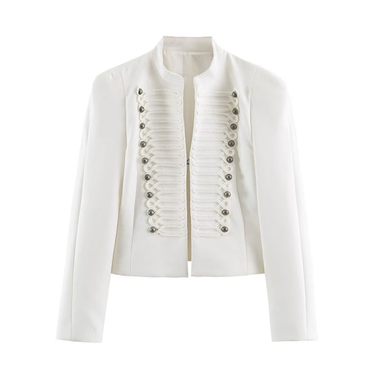 Damen Kurzschnitt Militärblazer mit Stehkragen, Zierkordeln und strukturierter Silhouette Nord Taschen