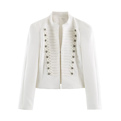 Damen Kurzschnitt Militärblazer mit Stehkragen, Zierkordeln und strukturierter Silhouette Nord Taschen
