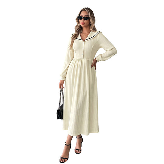 Damen Maxikleid mit Matrosenkragen, feinem Rippstrick und taillierter Silhouette Nord Taschen