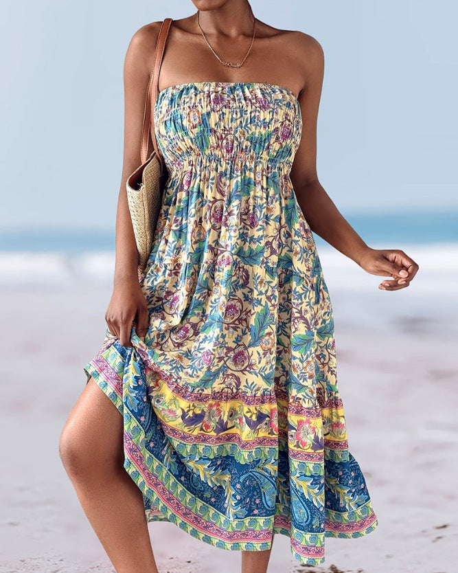 Damen Sommerlicher Maxirock mit floralen Mustern und voluminösem Saum Nord Taschen