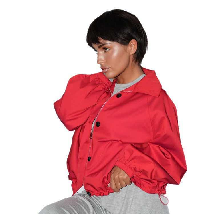 Damen Kurze Boxy-Bomberjacke mit Tunnelzug und Ballonärmeln Nord Taschen