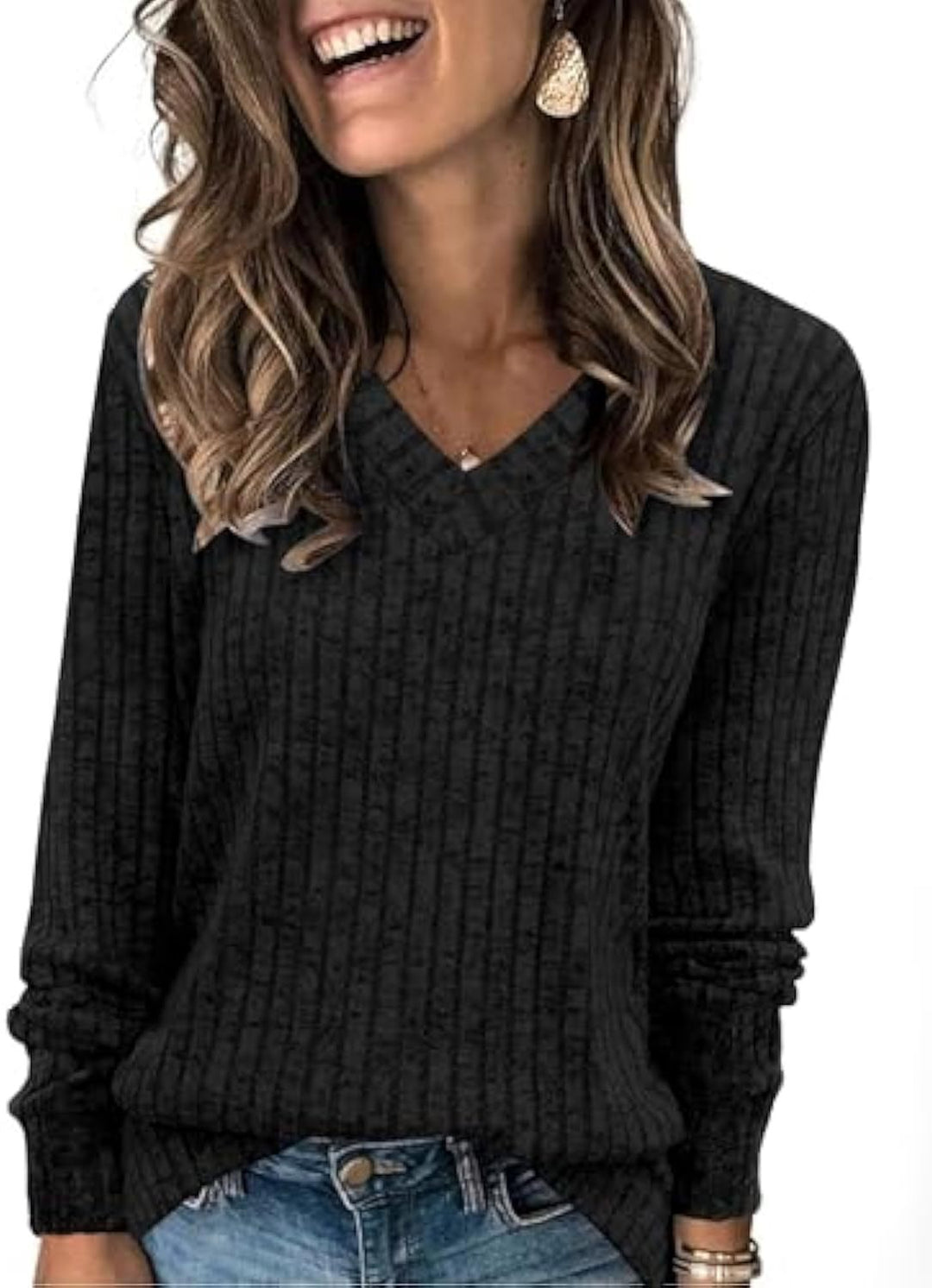 Damen Komfortabler V-Ausschnitt Pullover Nord Taschen