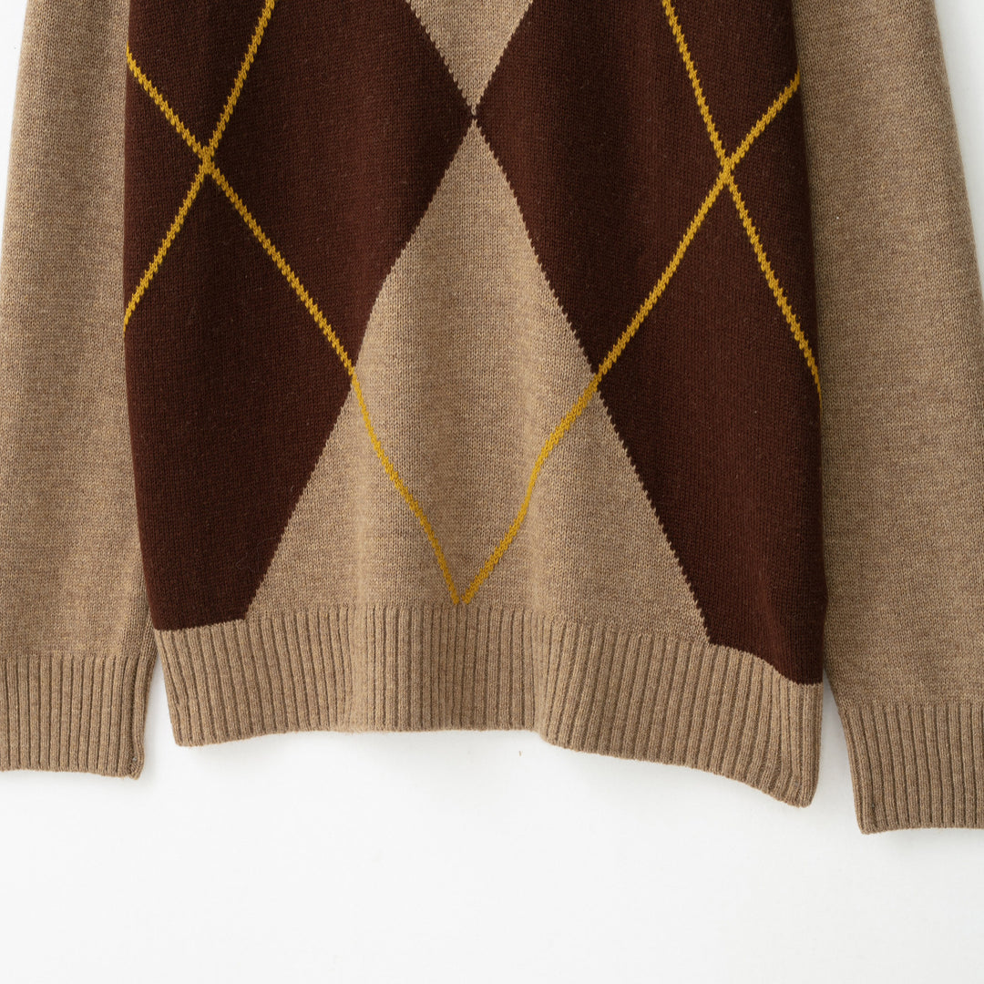 Damen Argyle V-Ausschnitt Pullover aus Feinstrick mit Raglanärmeln und Rippbündchen Nord Taschen