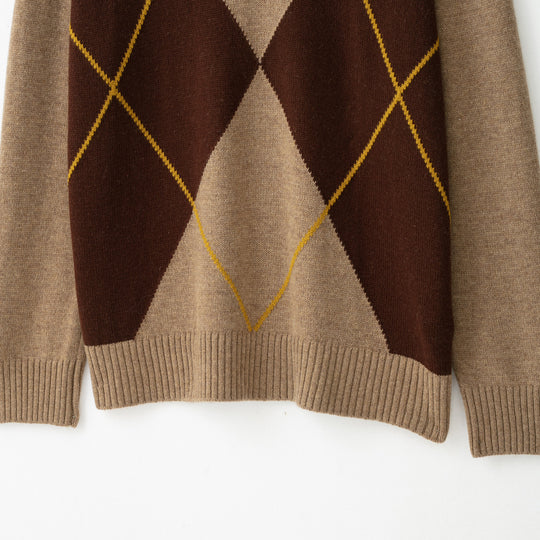 Damen Argyle V-Ausschnitt Pullover aus Feinstrick mit Raglanärmeln und Rippbündchen Nord Taschen