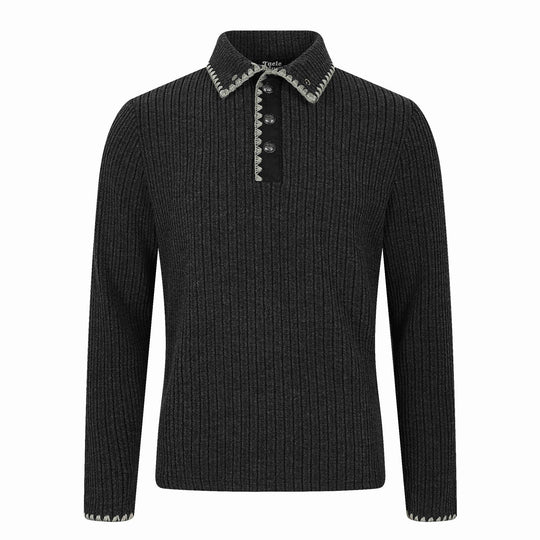 Herren Gerippter Polokragen-Pullover mit Ziernaht und Knopfleiste Nord Taschen