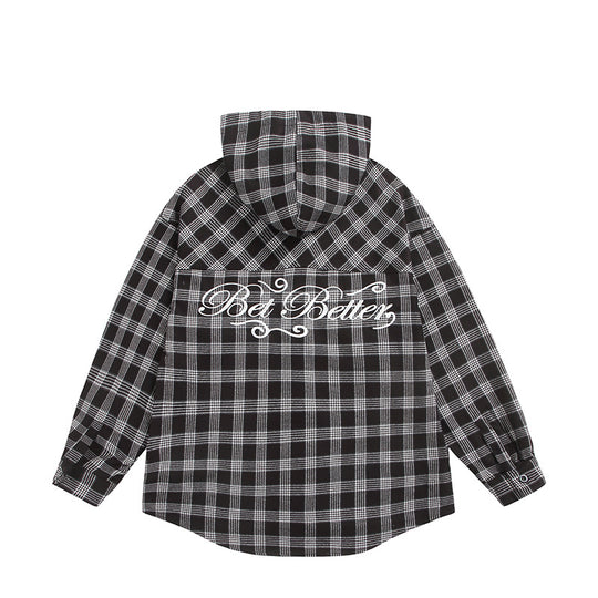 Unisex Kariertes Kapuzen-Overshirt aus Flanell mit Logostickerei und Oversize-Schnitt Nord Taschen