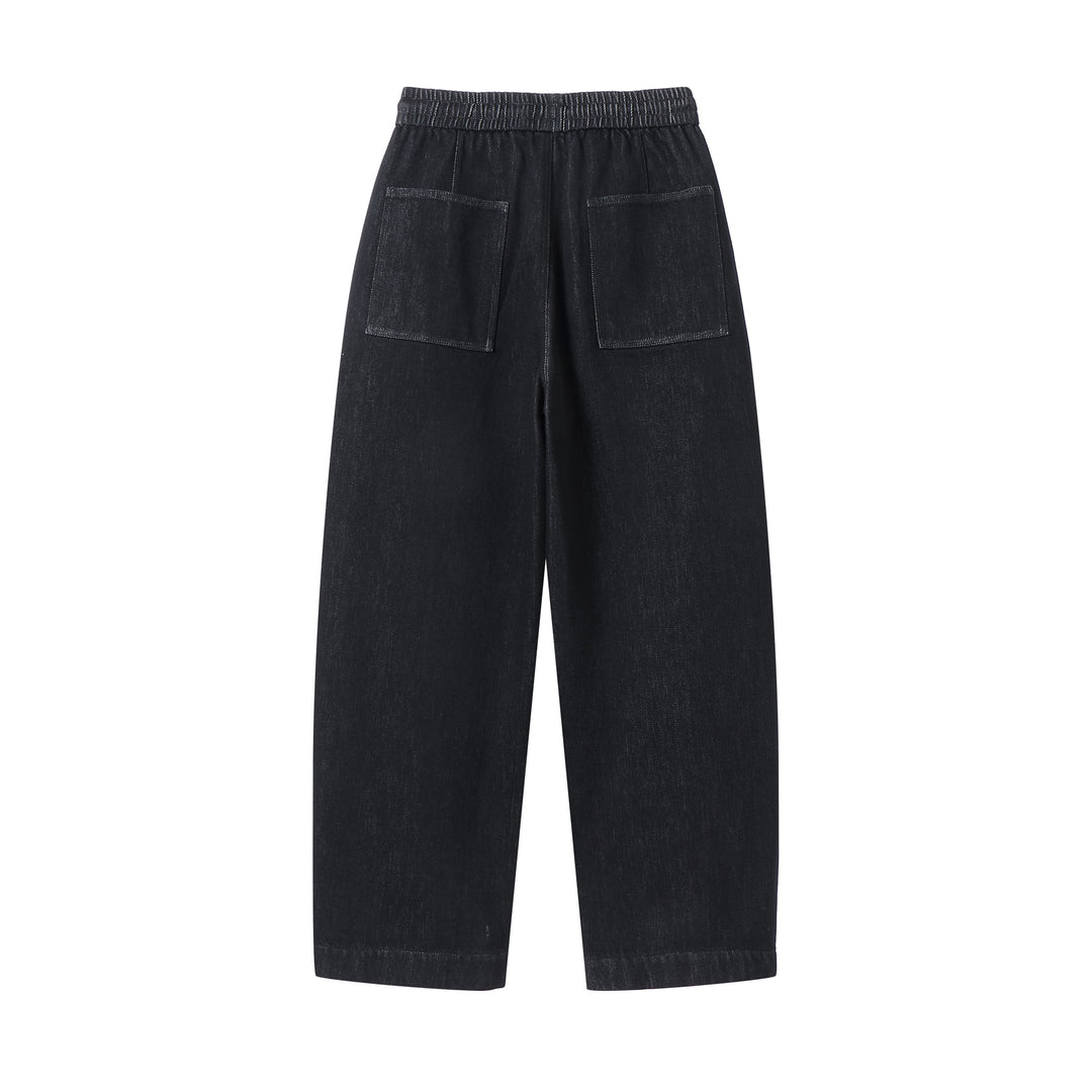 Damen weite Cropped-Denimhose mit elastischem Bund, Tunnelzug und Eingrifftaschen Nord Taschen