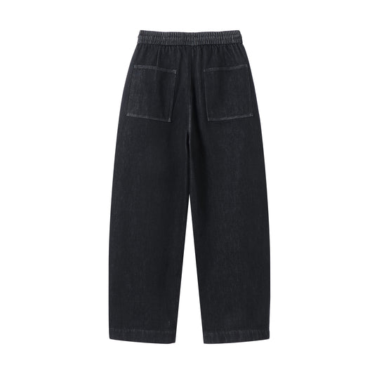 Damen weite Cropped-Denimhose mit elastischem Bund, Tunnelzug und Eingrifftaschen Nord Taschen