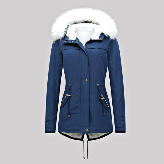 Damen Taillierter Winterparka mit Thermofleece-Futter und abnehmbarer Kunstfellkapuze Nord Taschen