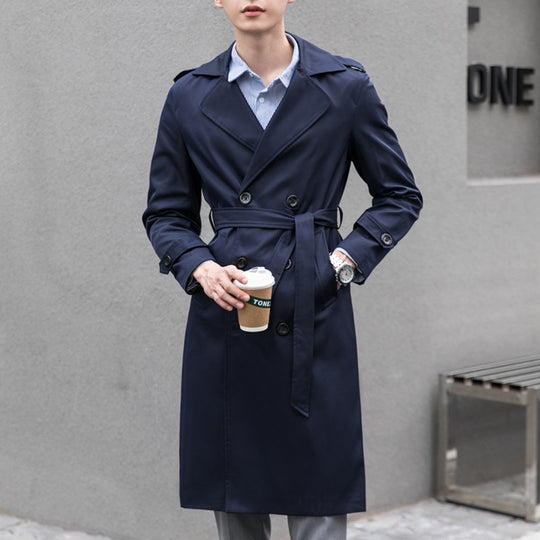 Herren Wasserabweisender Trenchcoat mit Doppelreihe, klassischem Revers und Taillengürtel Nord Taschen