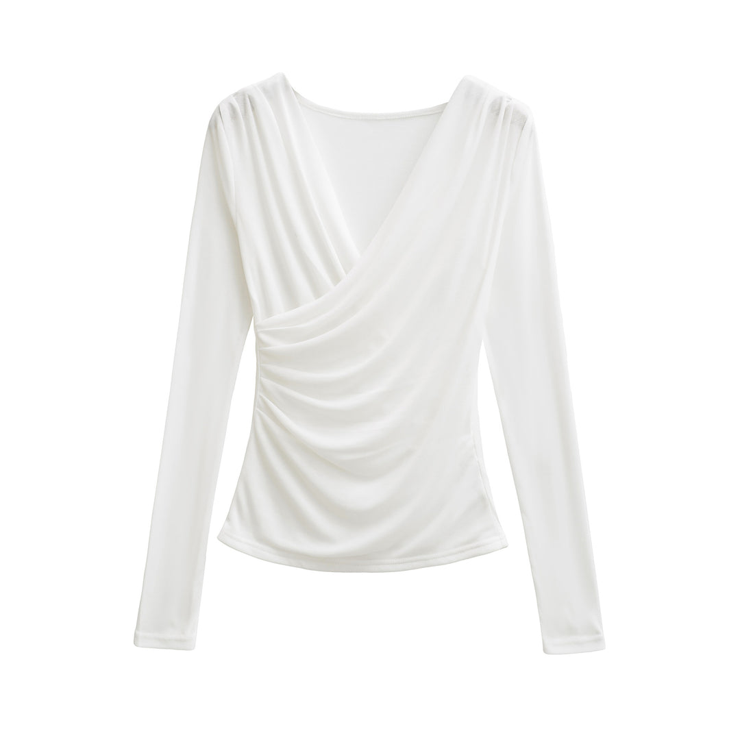 Damen Drapiertes Longsleeve mit V-Ausschnitt und seitlicher Raffung Nord Taschen
