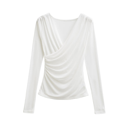 Damen Drapiertes Longsleeve mit V-Ausschnitt und seitlicher Raffung Nord Taschen