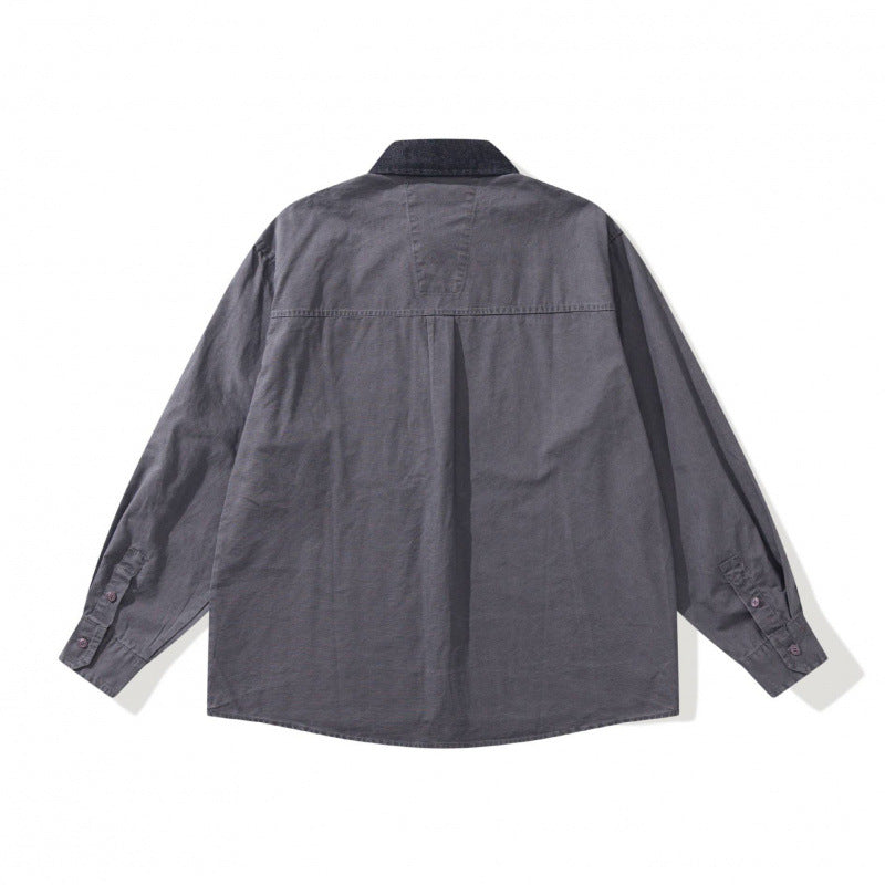 Herren Oversize Hemdjacke mit Cordkragen, Brusttasche und Nieten-Detail Nord Taschen