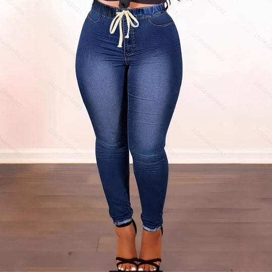 Damen High-Waist Sculpting-Jeggings im Denim‑Look mit elastischem Tunnelzugbund Nord Taschen