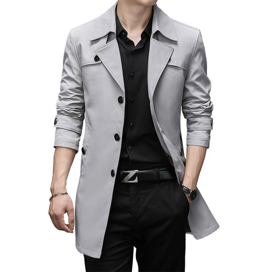Herren Schmal geschnittener Trenchcoat mit Reverskragen und dezenter Knopfleiste Nord Taschen