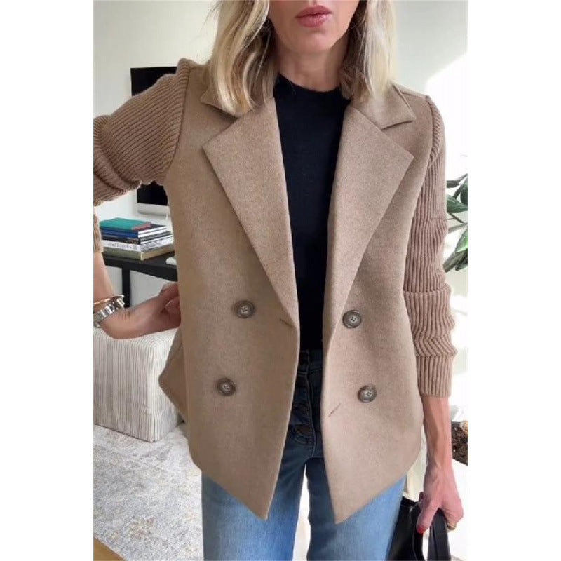 Damen Doppelreihige Blazer-Weste mit breitem Revers und gerippten Strickärmeln Nord Taschen