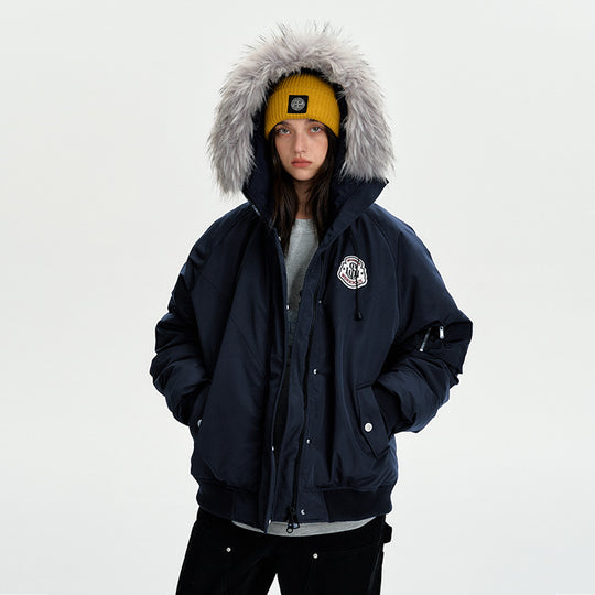 Damen nan oversized Thermo-Parka mit voluminöser Kapuze, abnehmbarer Webpelzblende und Rippbündchen Nord Taschen