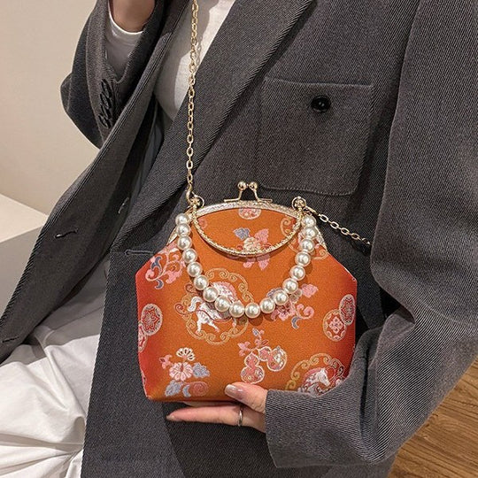 Damen elegante Umhängetasche im Vintage-Stil mit Perlenverzierung Nord Taschen