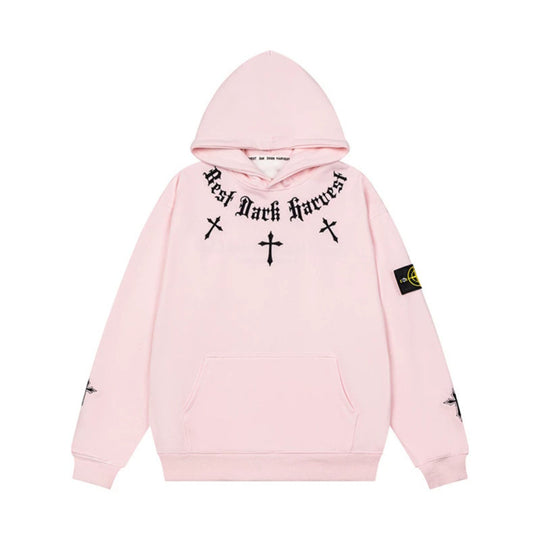 Unisex Oversize Kapuzenpullover mit Gothic-Kreuz-Print, Kängurutasche und Rippbündchen Nord Taschen