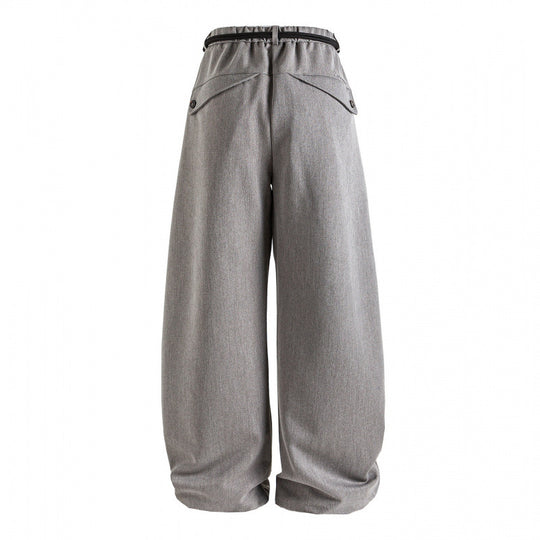Damen Hochtalierte weite Marlene-Hose mit Faltenbund und Tunnelzuggürtel Nord Taschen