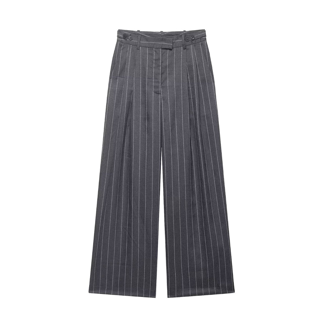 Damen Hochtaillierte Marlenehose mit Nadelstreifen, Bügelfalten und weitem Bein Nord Taschen