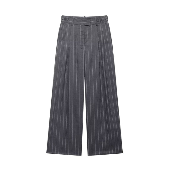 Damen Hochtaillierte Marlenehose mit Nadelstreifen, Bügelfalten und weitem Bein Nord Taschen