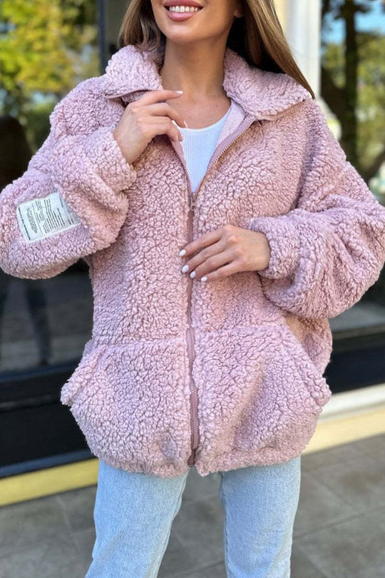 Damen Kuschelige Fleecejacke mit praktischen Taschen und hohen Kragen