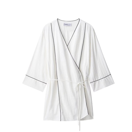 Damen Kimono-Cardigan mit Bindegürtel und Kontrastpaspel Nord Taschen