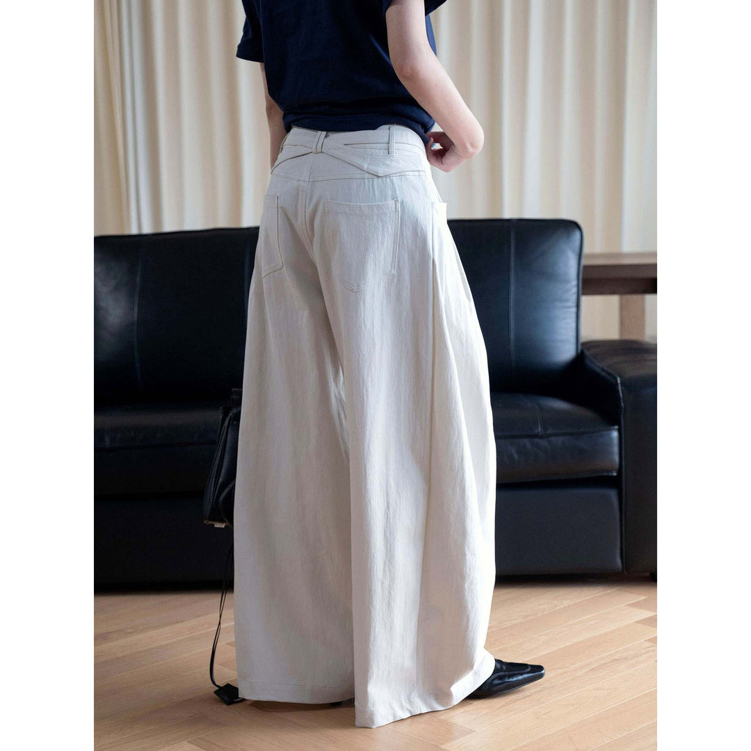 Damen Weite Bundfaltenhose mit hoher Taille und Bindegürtel Nord Taschen