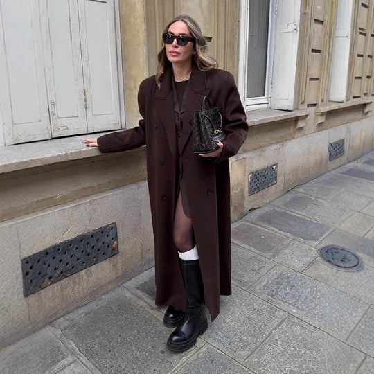 Damen Oversize Wollmix-Mantel mit verlängertem Cocoon-Schnitt und Doppelreihe Nord Taschen