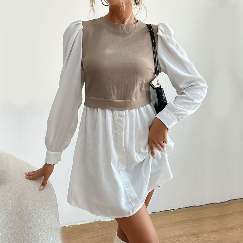 Damen Hemdblusenkleid mit Puffärmeln Nord Taschen
