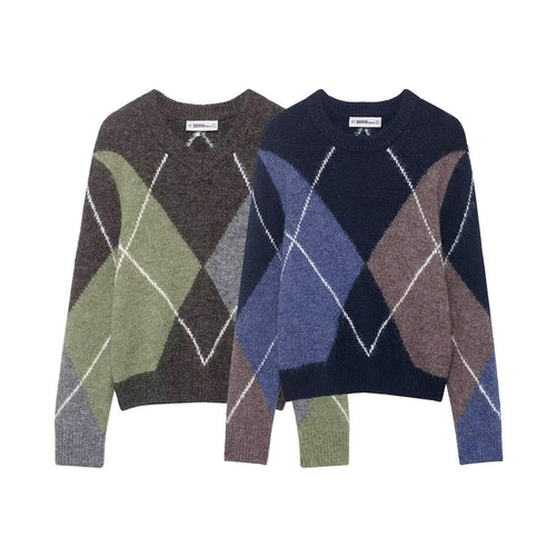 Damen Oversized Rautenstrickpullover mit Mohaireffekt Nord Taschen