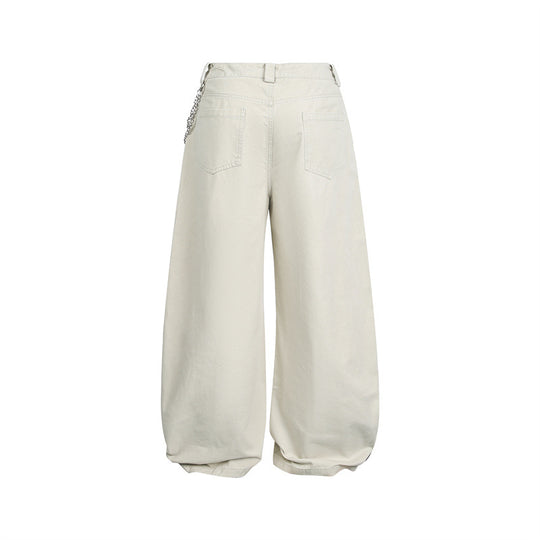 Damen Weite Balloon-Hose mit hoher Taille, Kettendetail und Cargo-Elementen Nord Taschen