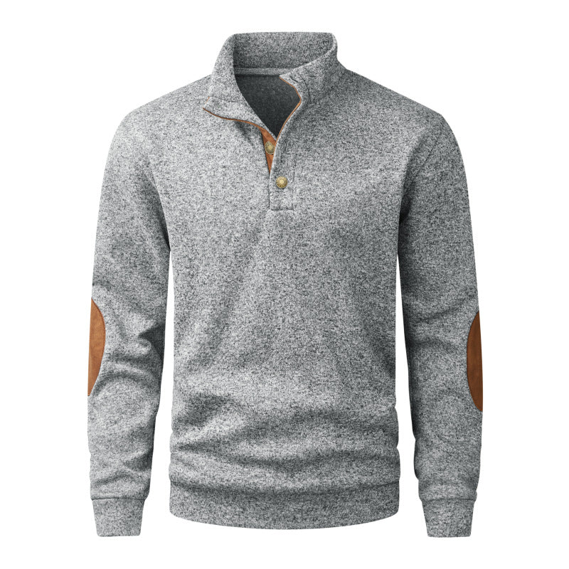Herren Strickpullover mit Stehkragen, Knopfleiste & Ellbogenpatches Nord Taschen