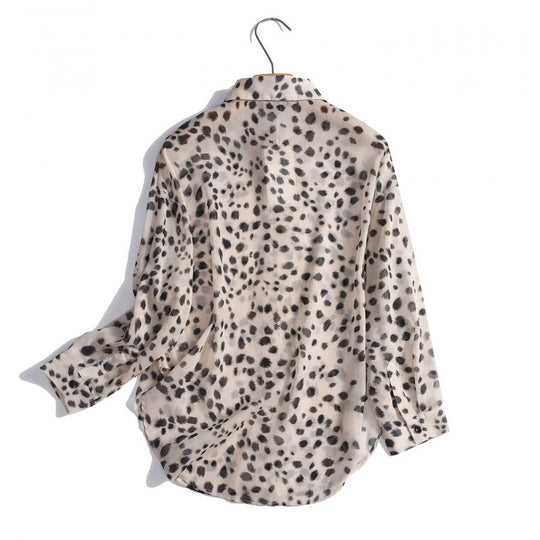 Damen Oversize-Hemdbluse mit Dalmatiner-Print und abgerundetem Saum Nord Taschen