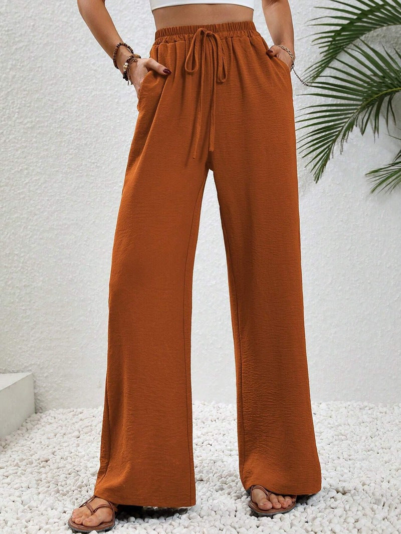 Damen Leichte Palazzo-Hose mit Gummibund, Tunnelzug und Seitentaschen Nord Taschen