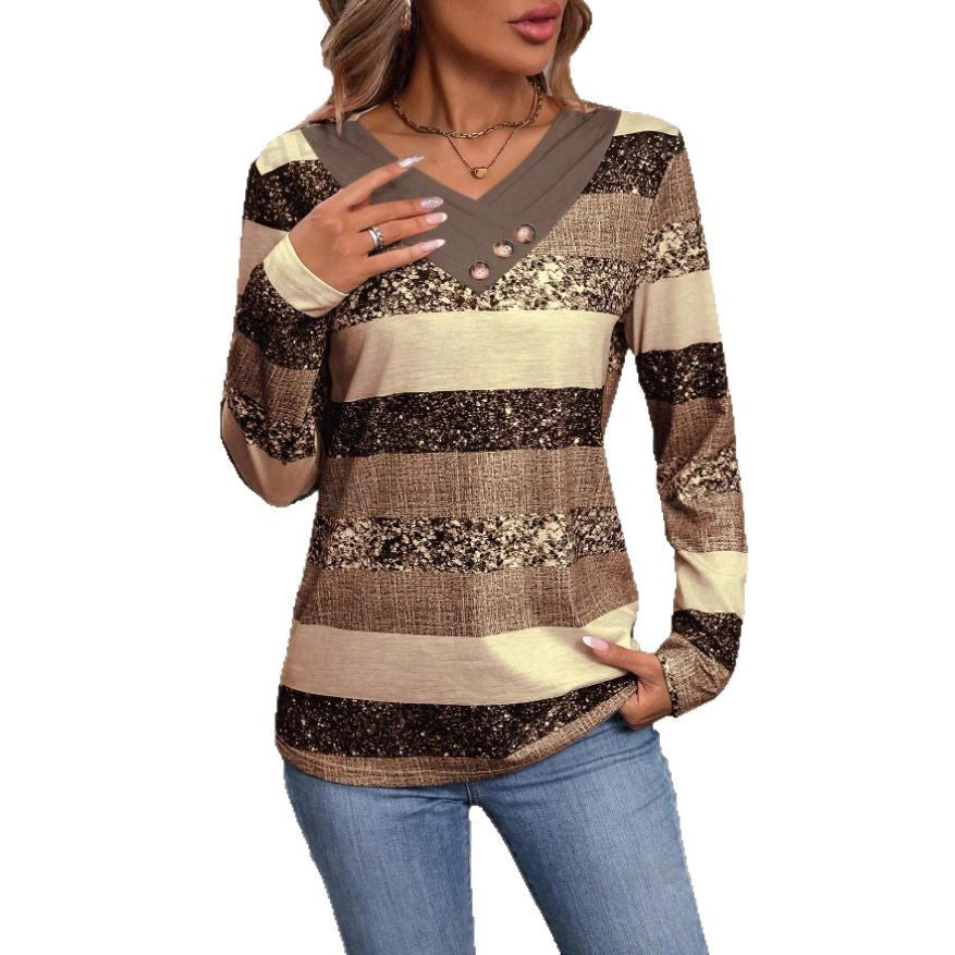 Damen Stylisches Longsleeve-Oberteil mit V-Ausschnitt und Knopfdetails Nord Taschen