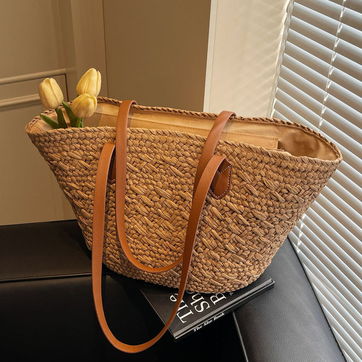 Damen handgewebte Strandtasche mit Lederakzenten Nord Taschen
