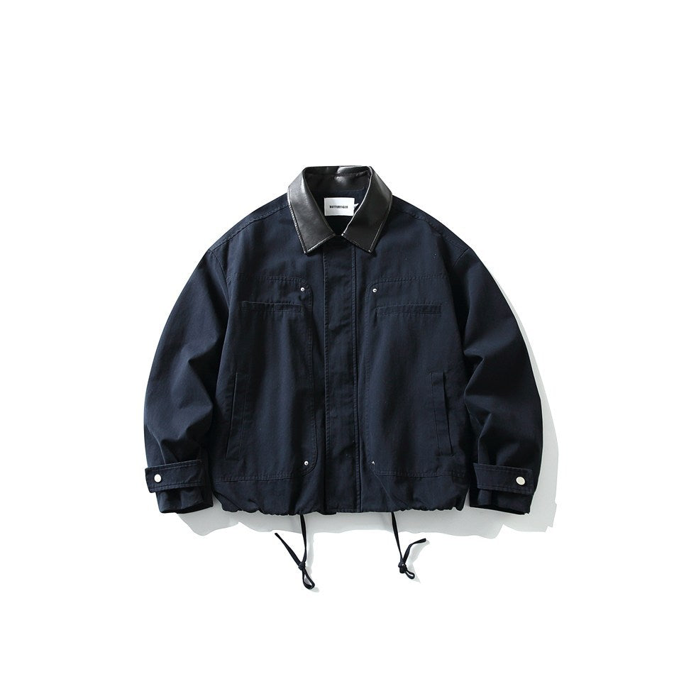 Herren Kurz geschnittene Boxy‑Blousonjacke mit Lederimitat‑Kragen, Tunnelzugsaum und Druckknopfmanschetten Nord Taschen