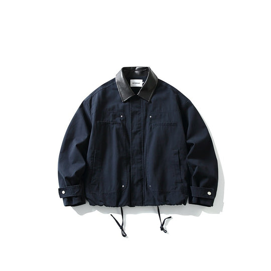 Herren Kurz geschnittene Boxy‑Blousonjacke mit Lederimitat‑Kragen, Tunnelzugsaum und Druckknopfmanschetten Nord Taschen