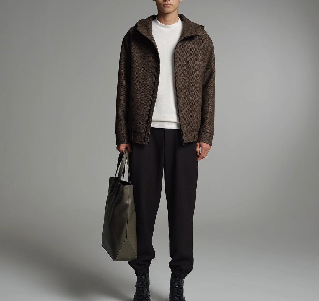 Herren Kurze Wollmisch-Kapuzenjacke mit Reißverschluss und elastischem Saum Nord Taschen