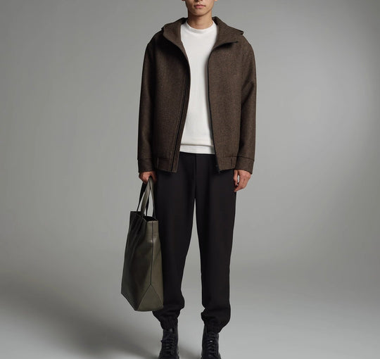 Herren Kurze Wollmisch-Kapuzenjacke mit Reißverschluss und elastischem Saum Nord Taschen